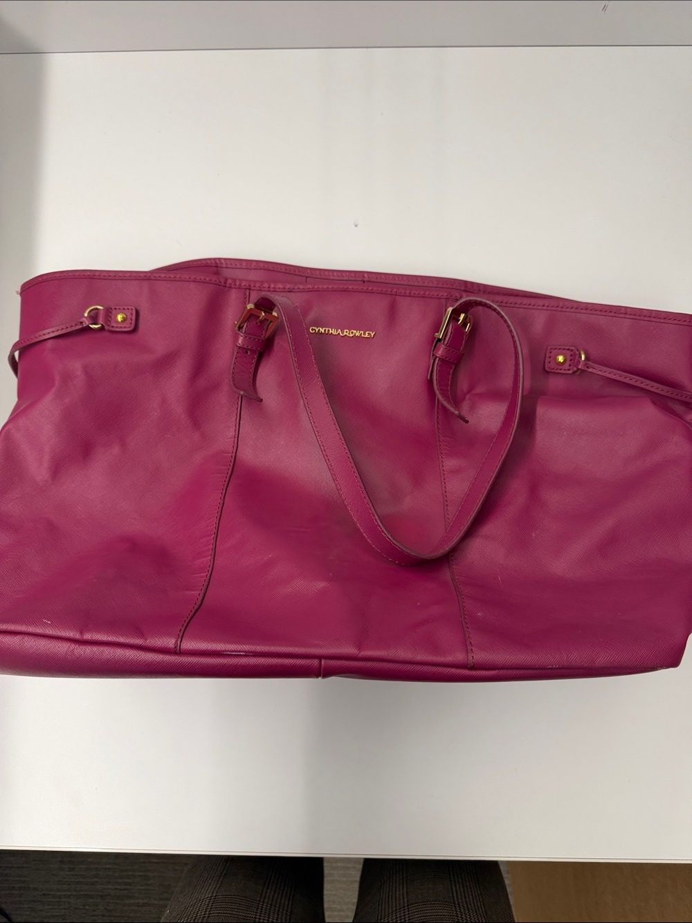 Cynthia Rowley Magenta Leather Tote with Gold Hardware